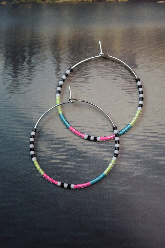 Neon Beaded hoops (blue)